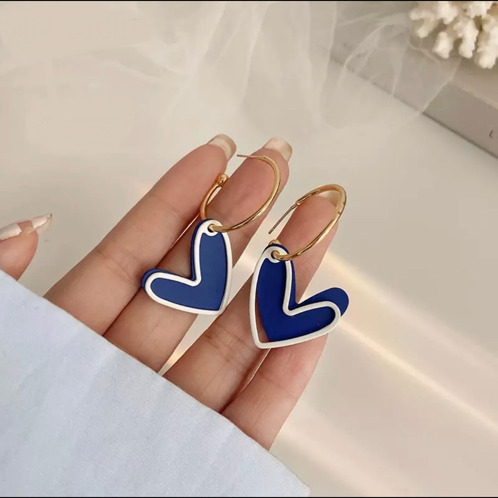 Blue Heart Dangle Earrings